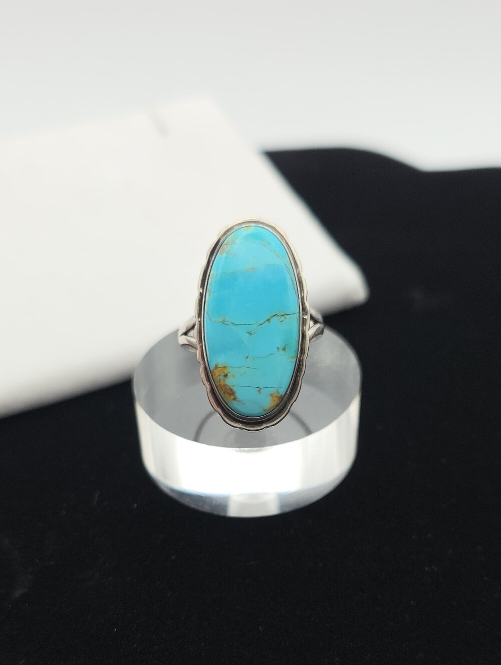 Kingman Turquoise 925 Sterling Silver Southwest Native American Style Ring 8